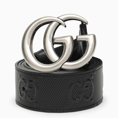 Gucci Black Marmont Belt With Gg Leather In White