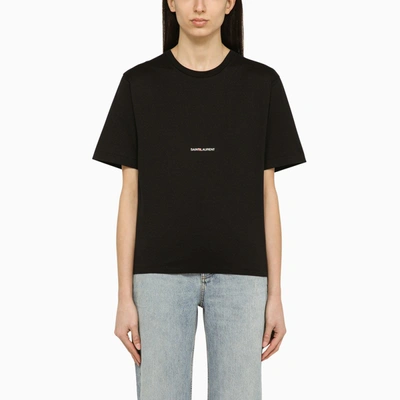 SAINT LAURENT BLACK LOGO-PRINT CREWNECK T-SHIRT