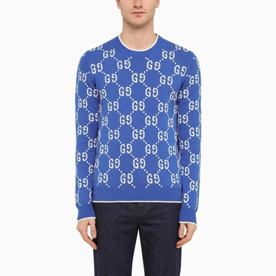 GUCCI COBALT BLUE/IVORY JERSEY WITH GG INLAY