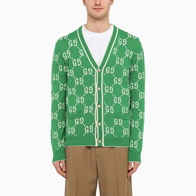 Gucci Gg Cotton Intarsia Cardigan In Green