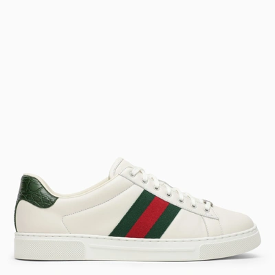 GUCCI GUCCI ACE WHITE/GREEN LEATHER LOW TRAINER