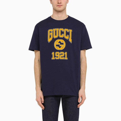 Gucci Ink Cotton T-shirt With Logo In Blue