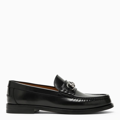 Gucci Black Leather Loafer With Horsebit In White
