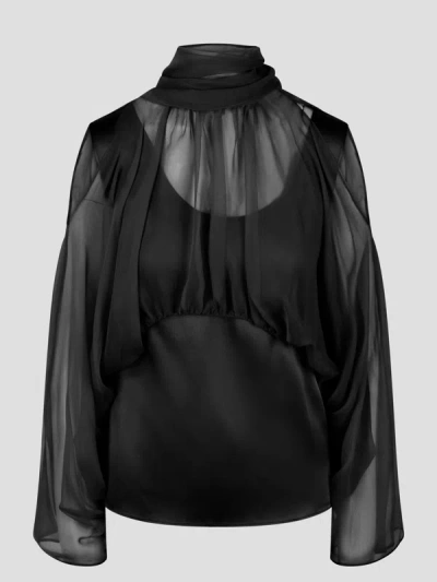 Alberta Ferretti Satin And Organza Shirt In Black