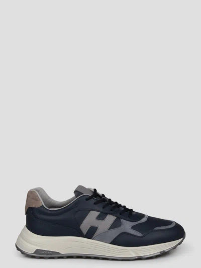 Hogan Hyperlight Panelled Leather Trainers In L Blu Tuareg/fumo Chiaro