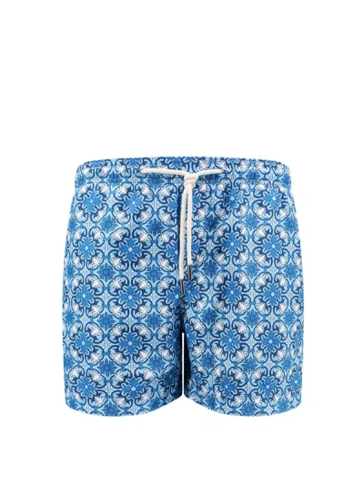 Peninsula Recycled Nylon Swim Shorts With Majolica Print In Blue