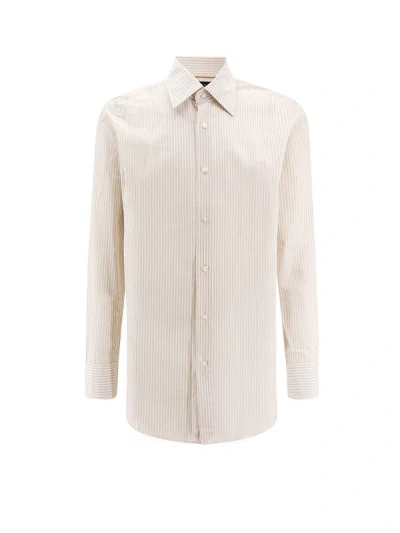 Hugo Boss Cotton Shirt With Striped Motif In Neutral