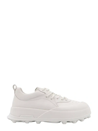 Jil Sander Leather Trainers With Perforated Toe In Neutral