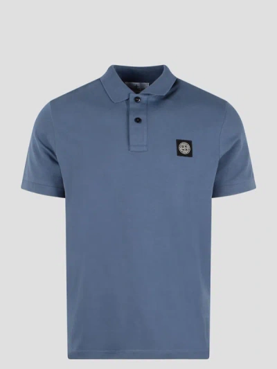 Stone Island Blue Stretch Piqué Logo Patch Polo Shirt