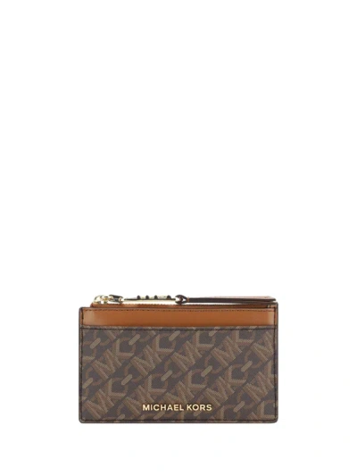 Michael Kors Michael  Logo Empire Small Zip Card Case In Brown,luggage