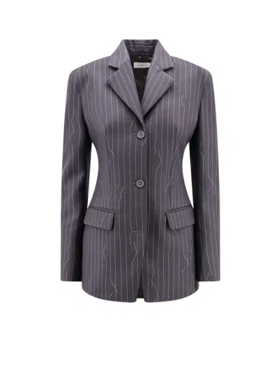 Off-white Pinstripe Fabric Blazer With Shoulder Pads In Blue