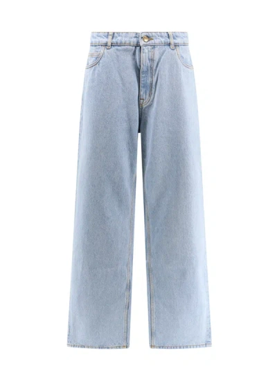 Etro Cotton Jeans With Back Pegasus Embroidery In Blue
