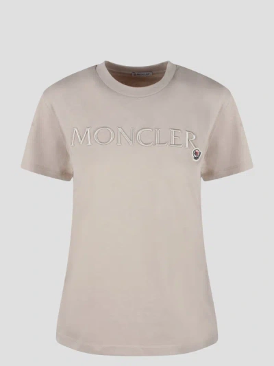 Moncler Logo-embroidered Cotton T-shirt In Neutrals
