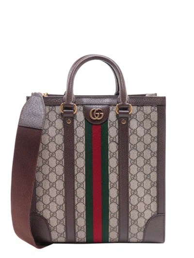 Gucci Gg Supreme Fabric And Leather Handbag With Iconic Web Band In Neutral