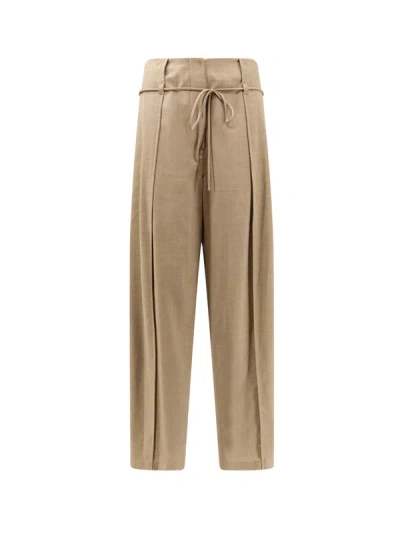 Le 17 Septembre Wool Blend Trouser With Lace In Brown