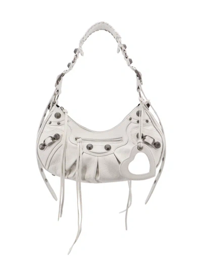 Balenciaga Leather Shoulder Bag With Metal Details In White