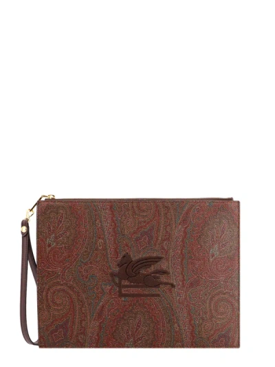 Etro Coated Canvas Clutch With Paisley Motif And Iconic Pegasus