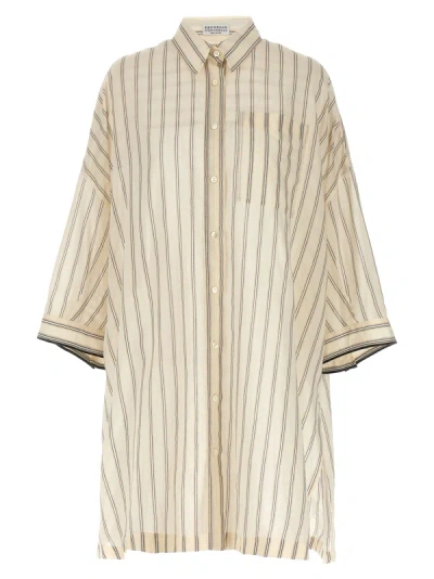 Brunello Cucinelli Striped Shirt Shirt, Blouse In Neutral