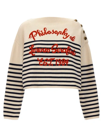 Philosophy Logo Embroidery Striped Sweater Sweater, Cardigans In Multicolor