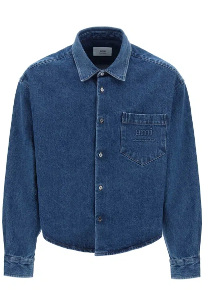 Ami Alexandre Mattiussi Blue Embossed Denim Shirt In Used Blue/480