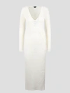 TOM FORD OPENWORK STRETCH VISCOSE KNIT V-NECK MAXI DRESS