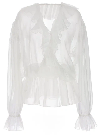 Dolce & Gabbana Ruffle Blouse Shirt, Blouse In White