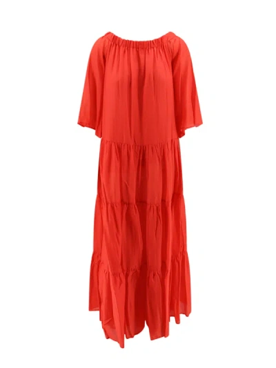 Semicouture Cotton And Silk Dress With Flounces In Red