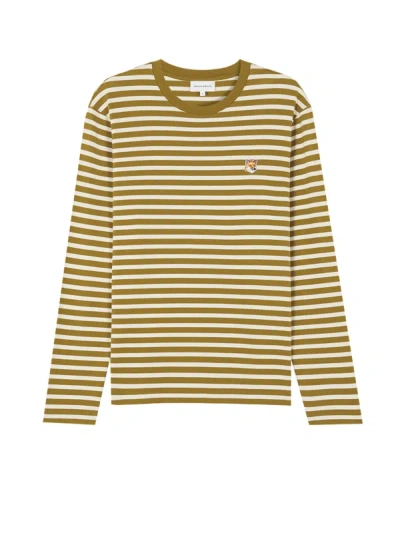 Maison Kitsuné Striped Cotton T-shirt In Neutral