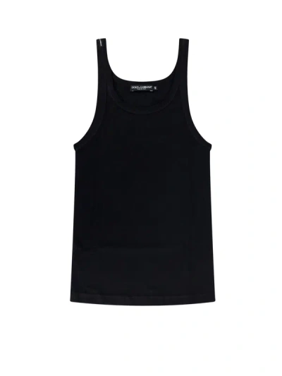 Dolce & Gabbana Ribbed Cotton Tank Top In Black