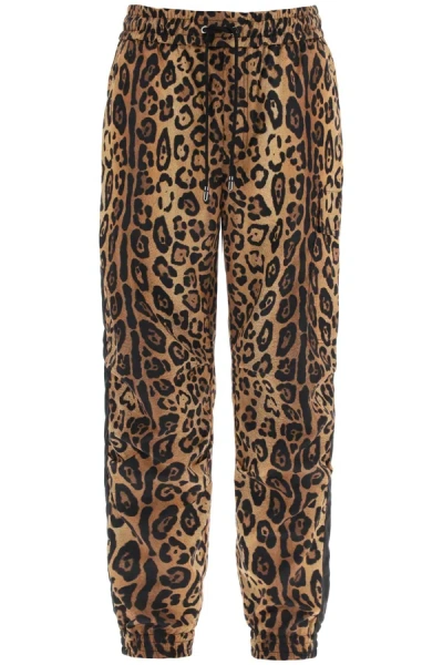 Dolce & Gabbana Trouseraloni Jogger In Nylon Stampa Leopardo In Animal Print