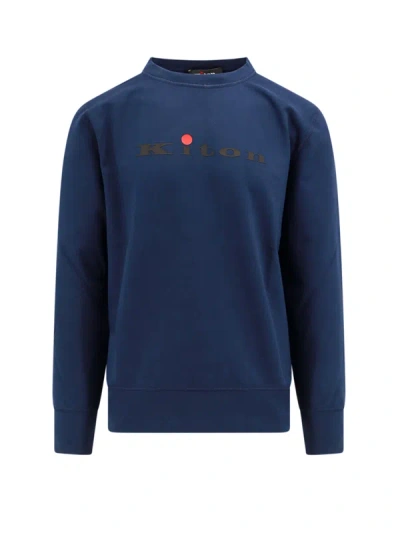 Kiton Cotton Sweatshirt With Frontal Logo In Blue