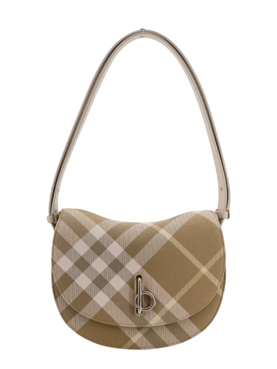Burberry Coated Canvas Shoulder Bag With Check Motif In Brown