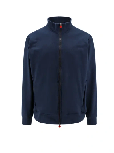 Kiton Cotton Sweatshirt With Iconic Enamelled Sliders In Blue