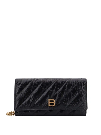 Balenciaga Matelassé Leather Wallet With Removable Shoulder Strap In Black