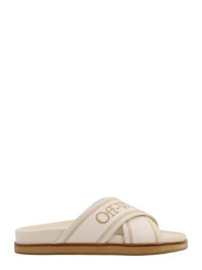 Off-white Leather Sandals With Logoed Bands In Neutral