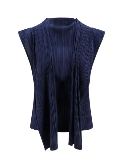 Le 17 Septembre Ribbed Top With Removable Detail In Blue