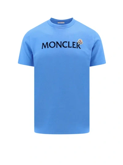 Moncler Flocked-logo Cotton T-shirt In Blau