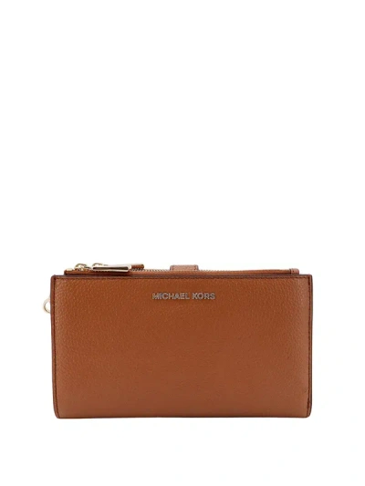 Michael Kors Leather Smartphone Wallet With Metal Logo In Brown