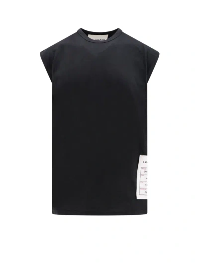 Amaranto Cotton And Linen Top With Logoed Label In Black