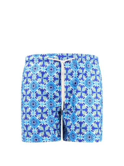 Peninsula Recycled Nylon Swim Trunk With All-over Print In Blue
