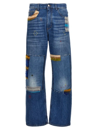 Marni Embroidery And Patches Jeans In Blue