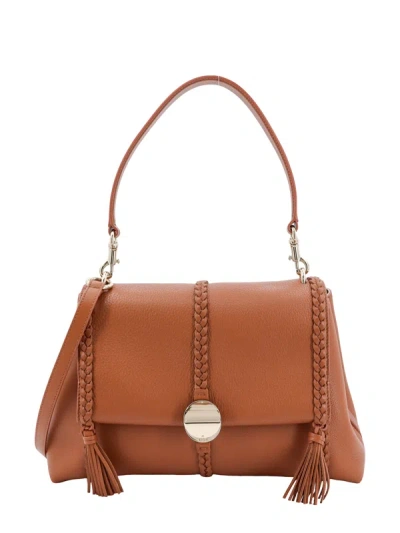 Chloé Leather Shoulder Bag With Tassels In Burgundy