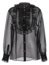 Dolce & Gabbana Sheer Fabric Ruffle Plastron Shirt In Black