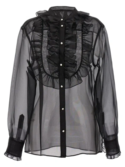 Dolce & Gabbana Plastron And Ruffle Shirt Shirt, Blouse In Black