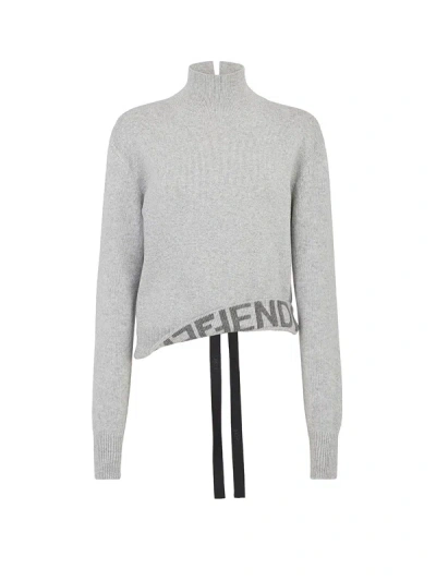 FENDI WOOL AND CASHMERE SWEATER WITH LOGOED RIBBONS