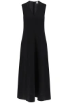 Totême Fluid V-neck Linen Blend Midi Dress In Black