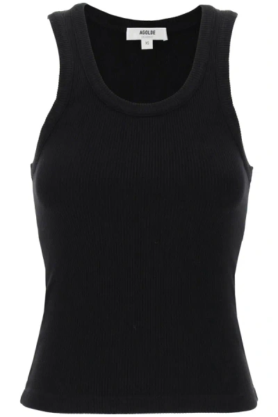 Agolde Poppy Ribbed Tank Top In Black