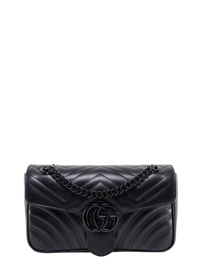 Gucci Matelassé Leather Shoulder Bag With Ton Sur Ton Gg Logo In Black