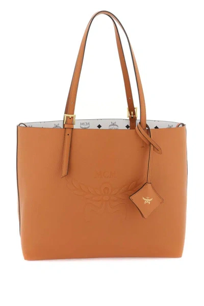 Mcm Himmel Logo Debossed Tote Bag In Brown