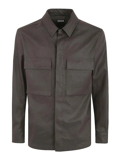 Zegna Oasis Linen Overshirt Clothing In Brown